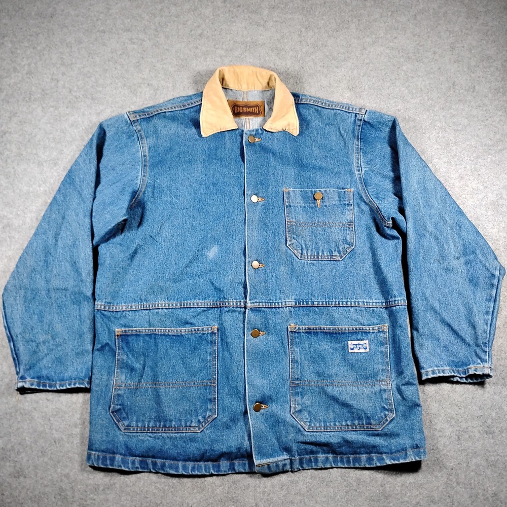 Vintage Big Smith Men's Blue Denim Chore Barn Jacket Size XL Corduroy Collar